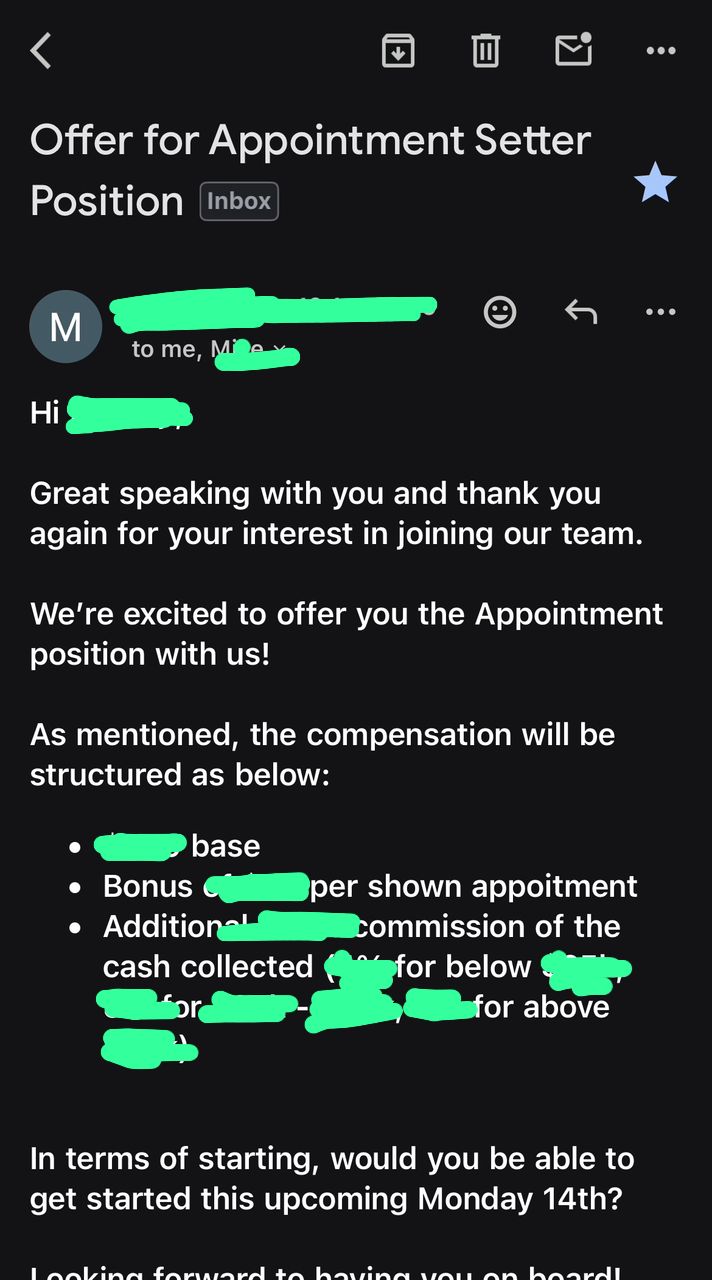 Offer for Appointment Setter Position