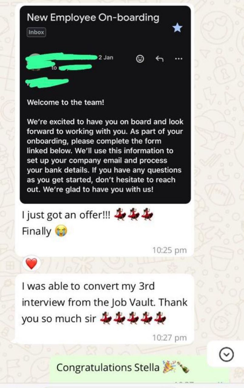 'I just got an offer! Converted my 3rd interview from the Job Vault.'